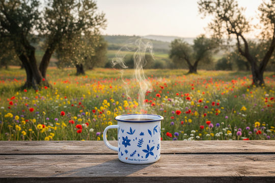 Greek Me Up Flowers Enamel White Mug 360ml