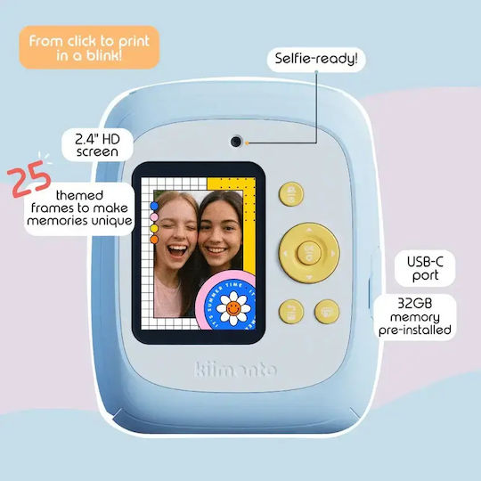 Sky Blau Print Pro Kinder Kompaktkamera 48MP Full HD 1920 x 1080 mit Thermodruck Blau