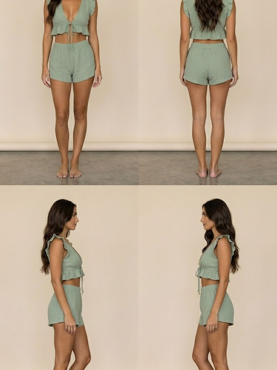 Set pentru femei cu pantaloni scurți verde