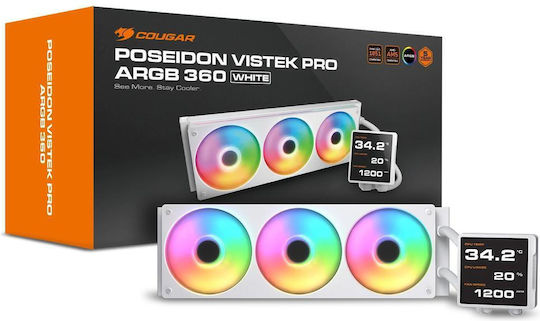 Cougar Poseidon Vistek PRO Охлаждане AIO CPU с 3 Вентилатора 120mm и ARGB Осветление Бял