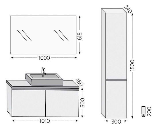 Furnibath Баня Масa със Смесител и Огледало М101xД46xВ50см Орех