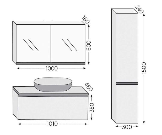 Furnibath Πάγκος με Νιπτήρα & Καθρέπτη Μ101xΒ46xΥ50cm Walnut