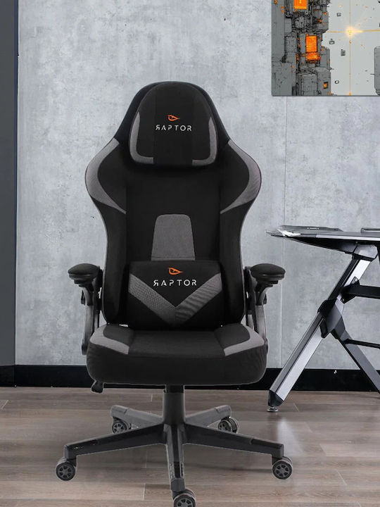 Raptor Fury Fabric Gaming Chair with Adjustable Arms Gray