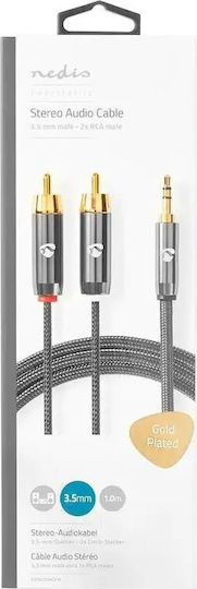 Nedis Profigold стерео аудио кабел 3.5 мм жак щепсел 2x RCA щепсел памучно сиво кутия 1м