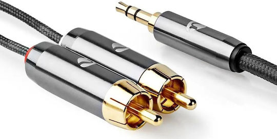 Nedis Profigold стерео аудио кабел 3.5 мм жак щепсел 2x RCA щепсел памучно сиво кутия 1м