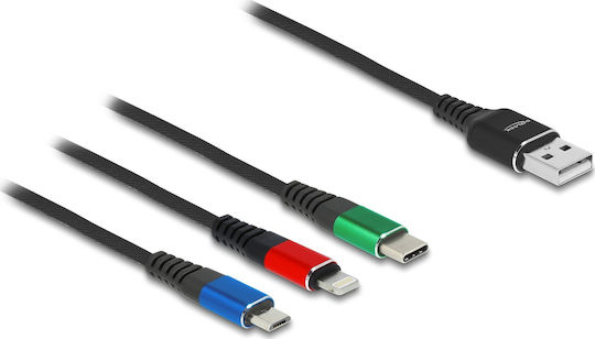 DeLock Regular USB to Lightning / micro USB / Type-C Cable Μαύρο 2m 90156