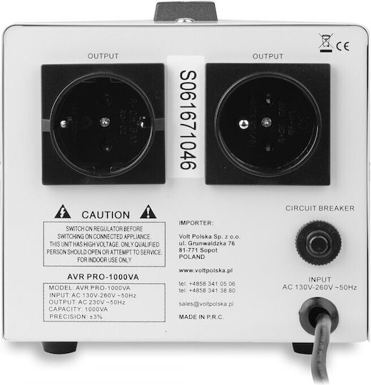 Volt Polska AVR-PRO-1000VA Compact Voltage Regulator Servo 1000VA