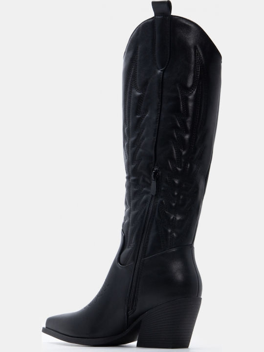 Wildleder Damenstiefel Cowboy mit mittlerem Absatz Schwarz