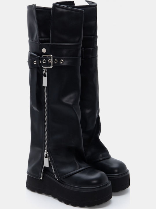 Suede Women's Boots with Medium Heel Black