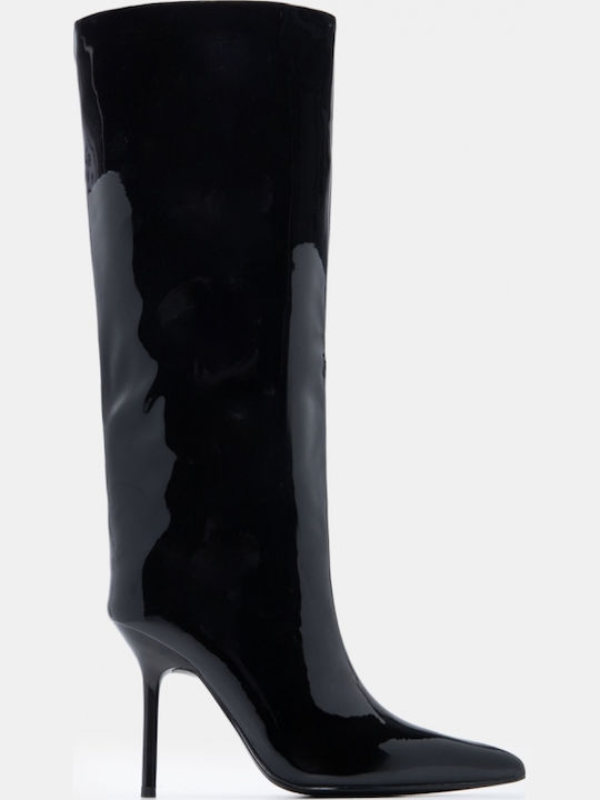 Wildleder Damenstiefel mit Hohem Absatz Schwarz