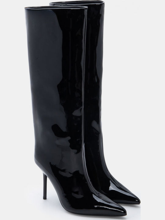 Wildleder Damenstiefel mit Hohem Absatz Schwarz