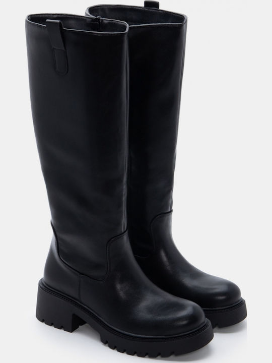Wildleder Damenstiefel mit mittlerem Absatz Schwarz