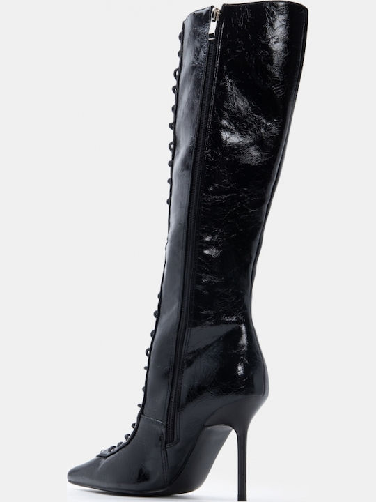 Damenstiefel aus Lackleder mit Hohem Absatz Schwarz