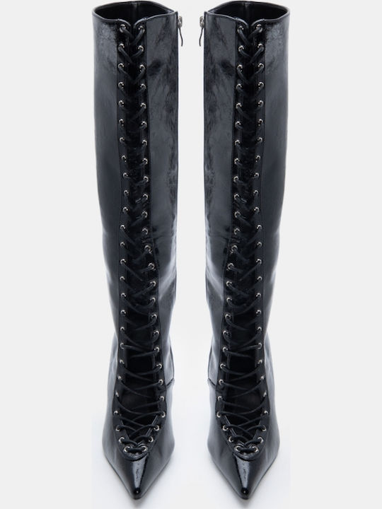 Damenstiefel aus Lackleder mit Hohem Absatz Schwarz
