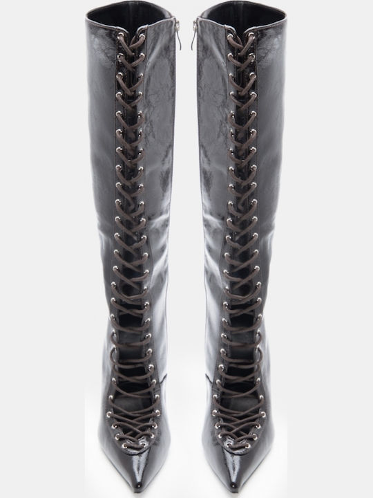 Women's Boots from Patent Leather with High Heel Brown