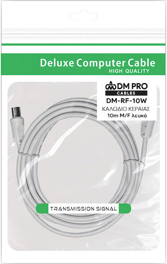 DM Pro Antenna Cable Coax Male - Coax Female White 10m DM-RF-10W 1 Piece