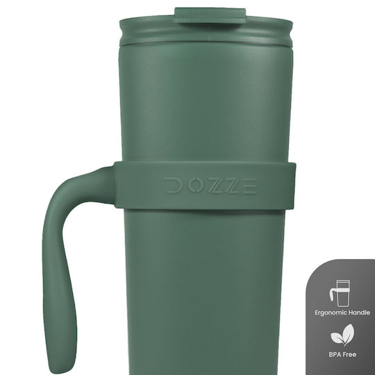 Dozze Monochrome Edition Handled Tumbler Thermos Bottle Stainless Steel BPA Free 592ml Sage Green With Straw And Handle