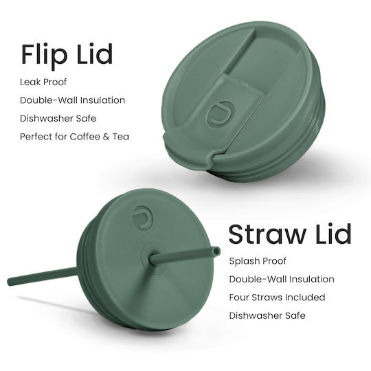 Dozze Monochrome Edition Handled Tumbler Thermos Bottle Stainless Steel BPA Free 592ml Sage Green With Straw And Handle