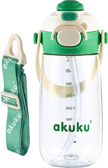 Akuku Sticlă Pentru Copii Din Plastic Cu Pai Antivărsare Verde 480ml