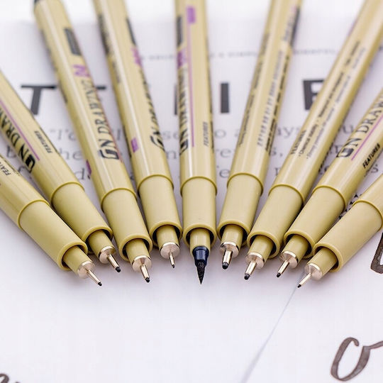 Black Drawing Markers Slim, Professional Set 9pcs