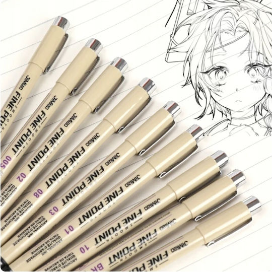 Black Drawing Markers Slim, Professional Set 9pcs