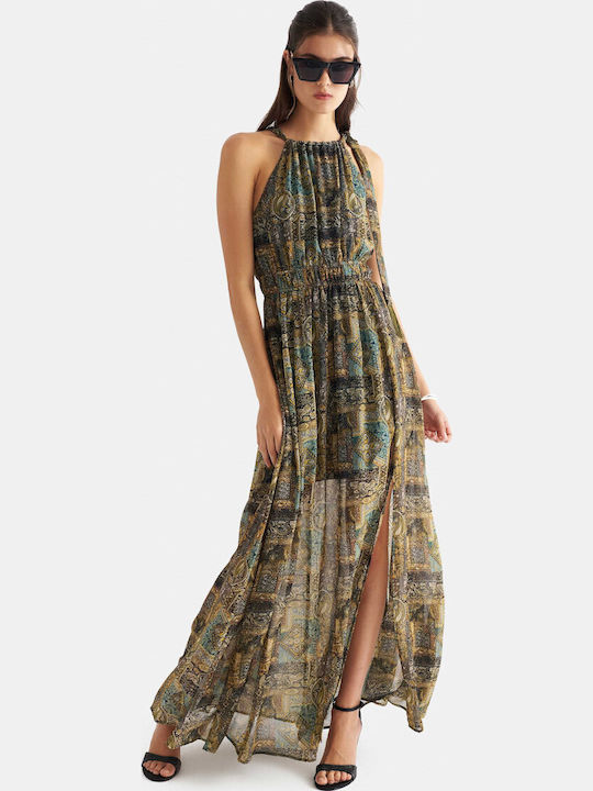 Rochie de Vară Maxi Rochie-Cămașă Aurie 9923860-Multicolor