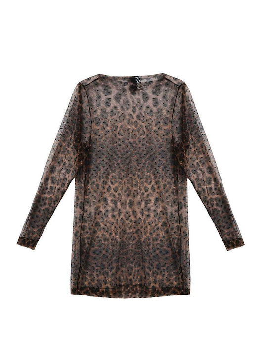 Bluza Damă Mânecă Lungă Animal Print Maro