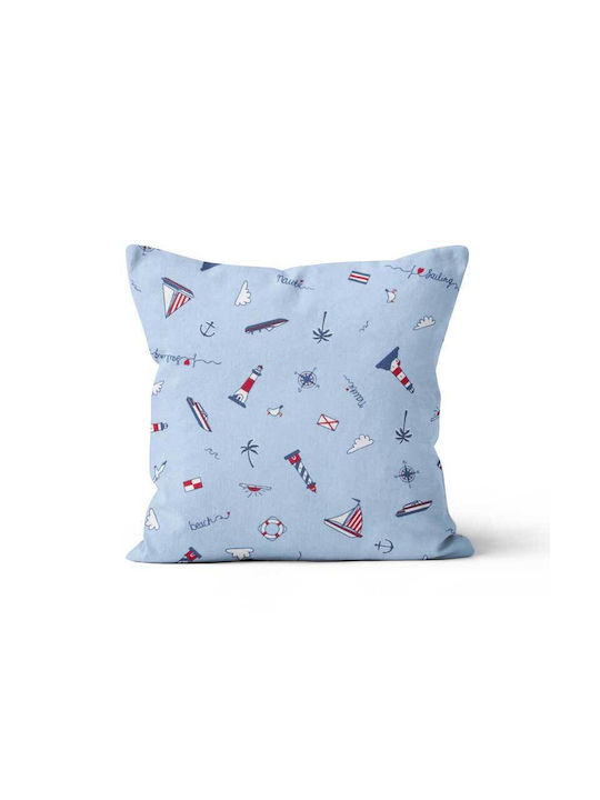 Beauty Home Decorative Pillow Case Nautical From 100% Cotton Light Blue 45x45cm