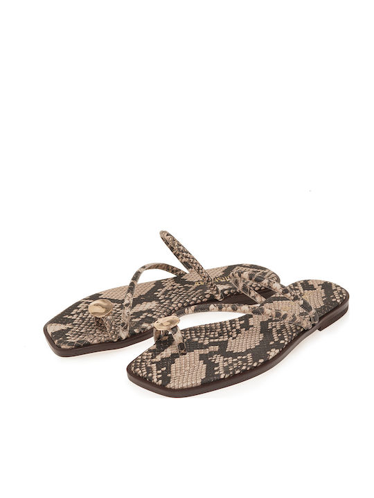 Leather Women's Flat Sandals Beige