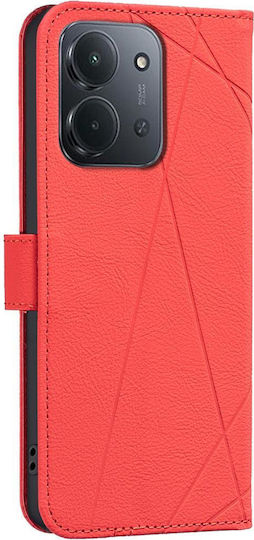Binfen Color Xiaomi Redmi 15c 5g 4g Geometric Pattern Leather Wallet Red Mobile Phone Case