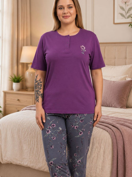 Asel Set Pijamale Dama Bumbac Violet Vară