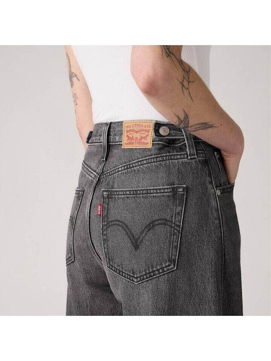 Cinch Barrel High Rise Women's Jean Pants in Loose Fit Grey