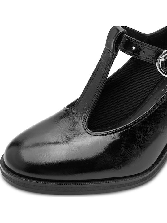 Leather Pointed Toe Heels with Strap and Medium Heel Black