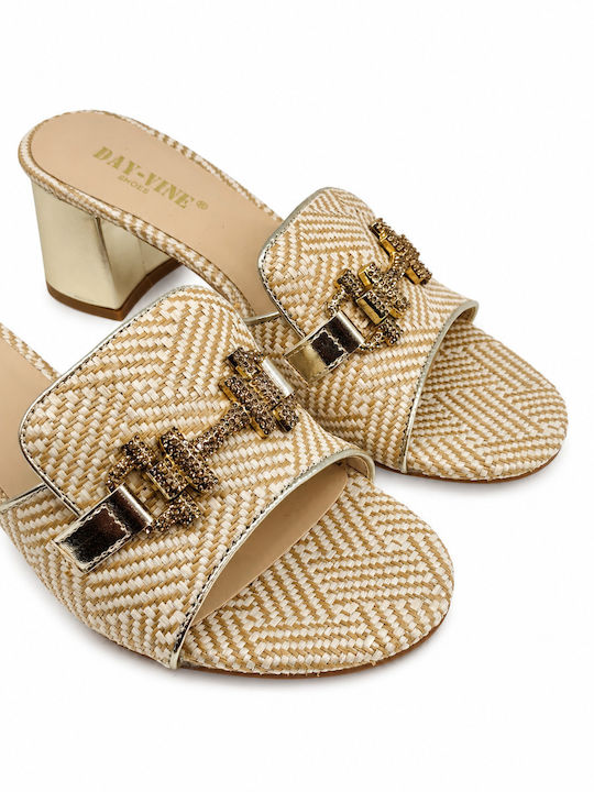 Mules With Heel In Gold Colour