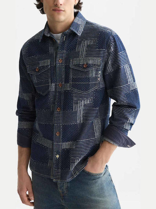 Scotch & Soda Overshirt Din Denim Cu Mânecă Lungă În Linie Lată Indigo Spălat