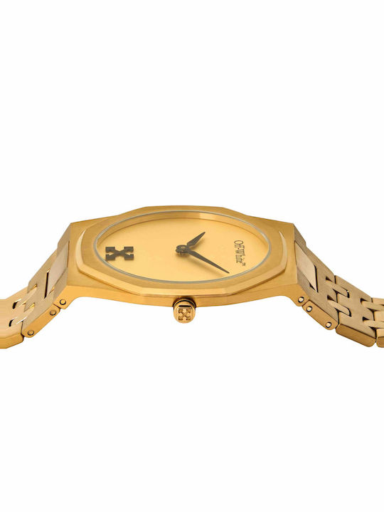 Off White Herrenuhr Batterie mit Gold Metall-Armband