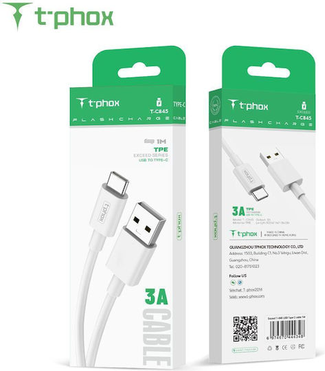 T-Phox USB 2.0 Cable USB-C male - USB-A Λευκό 0.5m