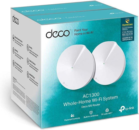 TP-LINK Deco M5 v3.20 WiFi-Mesh-Netzwerk Zugangspunkt Wi‑Fi 5 Dualband (2,4 & 5 GHz) in Doppelter Bausatz