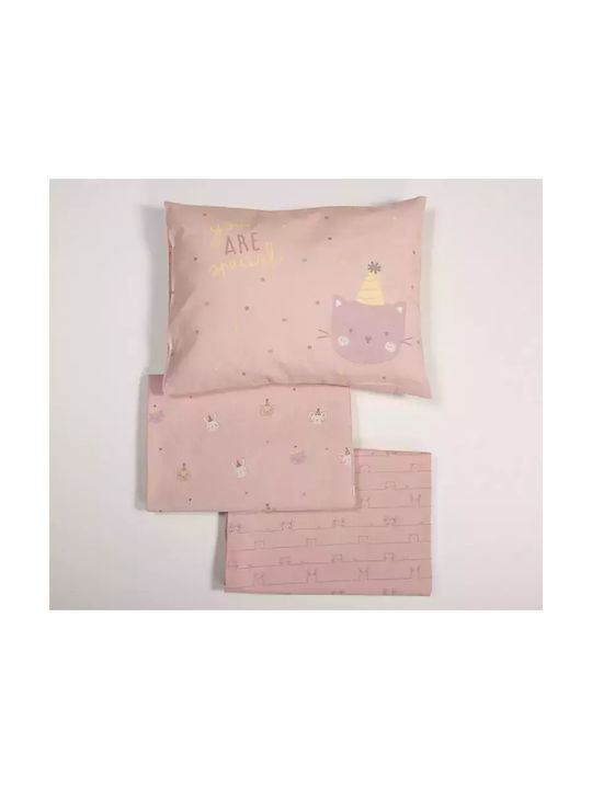 Nef-Nef Homeware Special Party Baby Sheets Set Crib Cotton Pink Pink 120x170cm 3pcs