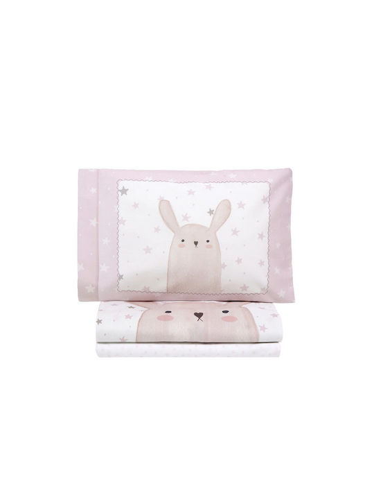 Nima Bunny Baby Sheets Set Crib Cotton Fitted Pink Pink 70x140cm 3pcs