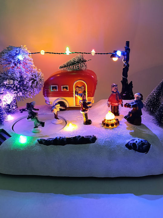 Christmas Illuminated Decorative Village Brown Battery with Music 26.5x16x14cm