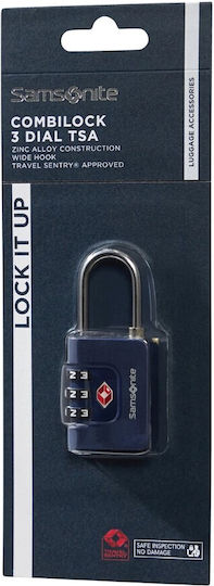 Samsonite 3dial Steel Padlock Brass Combination with TSA Certification 32mm Blue 1pcs