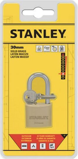 Stanley Padlock Brass with Key 30mm 1pcs