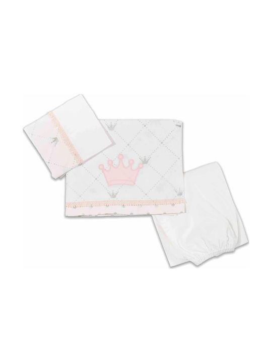 abo Queens Crown Комплект Бебешки Чаршафи За Количка Памучни с ластик Розов 70x140бр 3бр