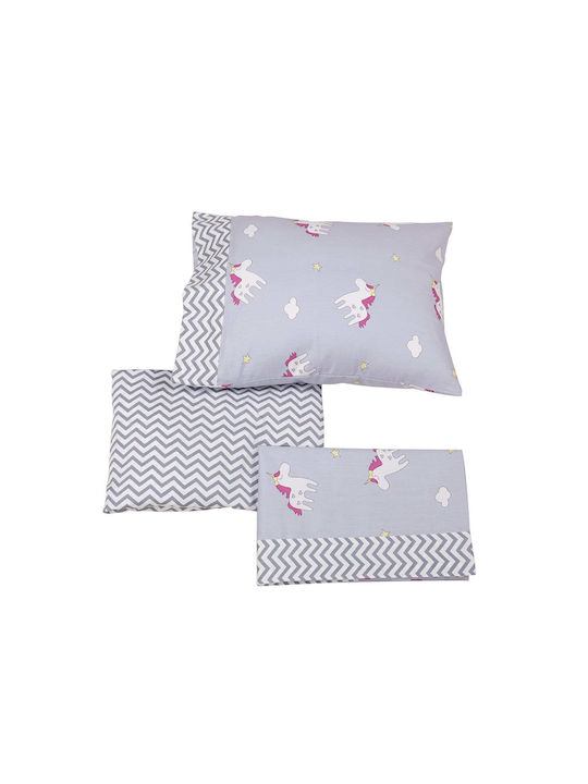 Beauty Home Art 5181 Baby Sheets Set Crib Cotton Satin Fitted Gray 70x140cm
