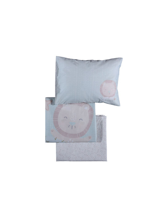 Nef-Nef Homeware Cuddling Lion Baby Sheets Set Crib Cotton Light Blue 120x170cm 3pcs