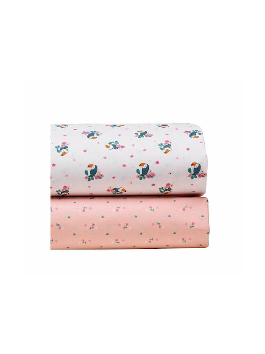 Kentia Taiko Baby Sheets Set Cradle Cotton White Pink White 60x120cm 2pcs