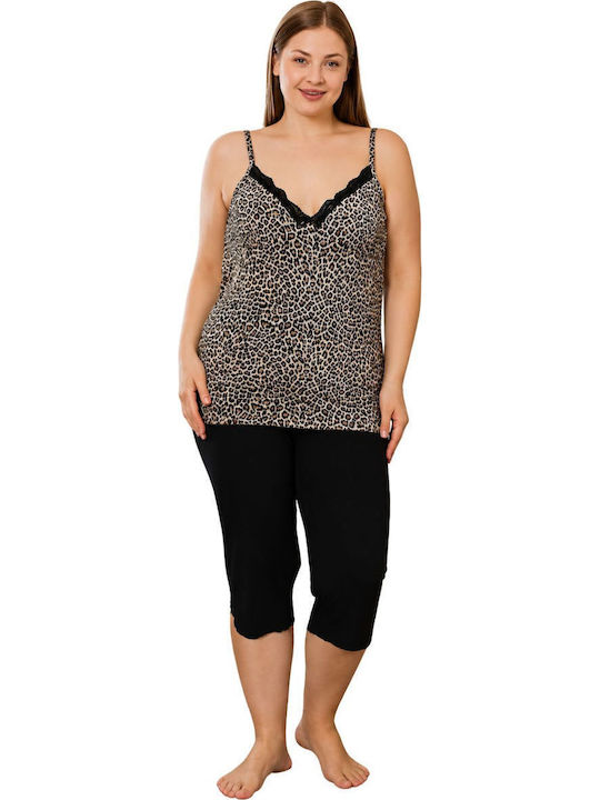 Asel Set De Pijamale Dama De Vară Din Bumbac Leopard