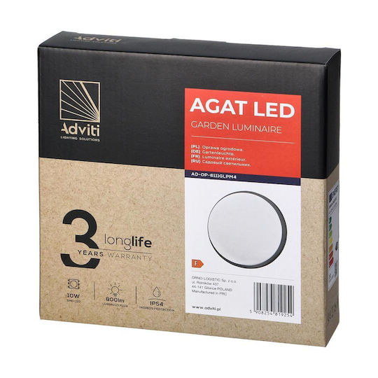 Adviti Επιτοίχιο Εξωτερικό Φωτιστικό LED IP54 10W με Φυσικό Λευκό Φως