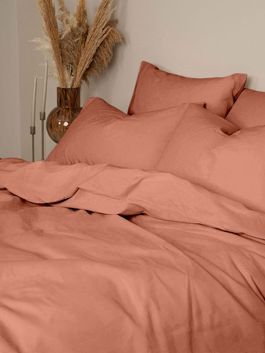 Sunshine Feelings 117 Set Double Bed Sheets With Rubber Hugger 170x205+30cm Peach 4 Pieces
